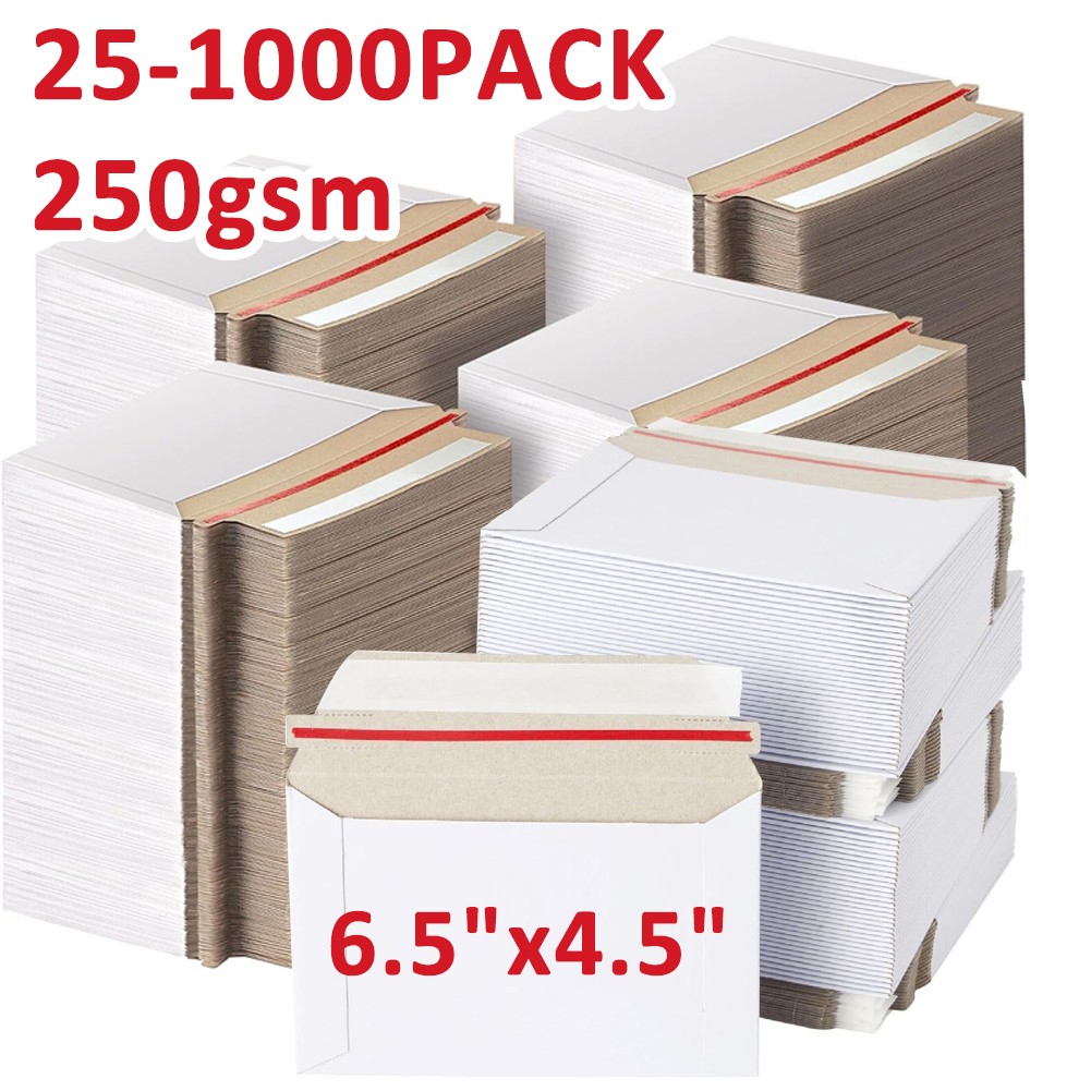 6.5 x 4.5 WHITE RIGID FLATS CARDBOARD ENVELOPE DOCUMENT PHOTO SHIPPING MAILERS