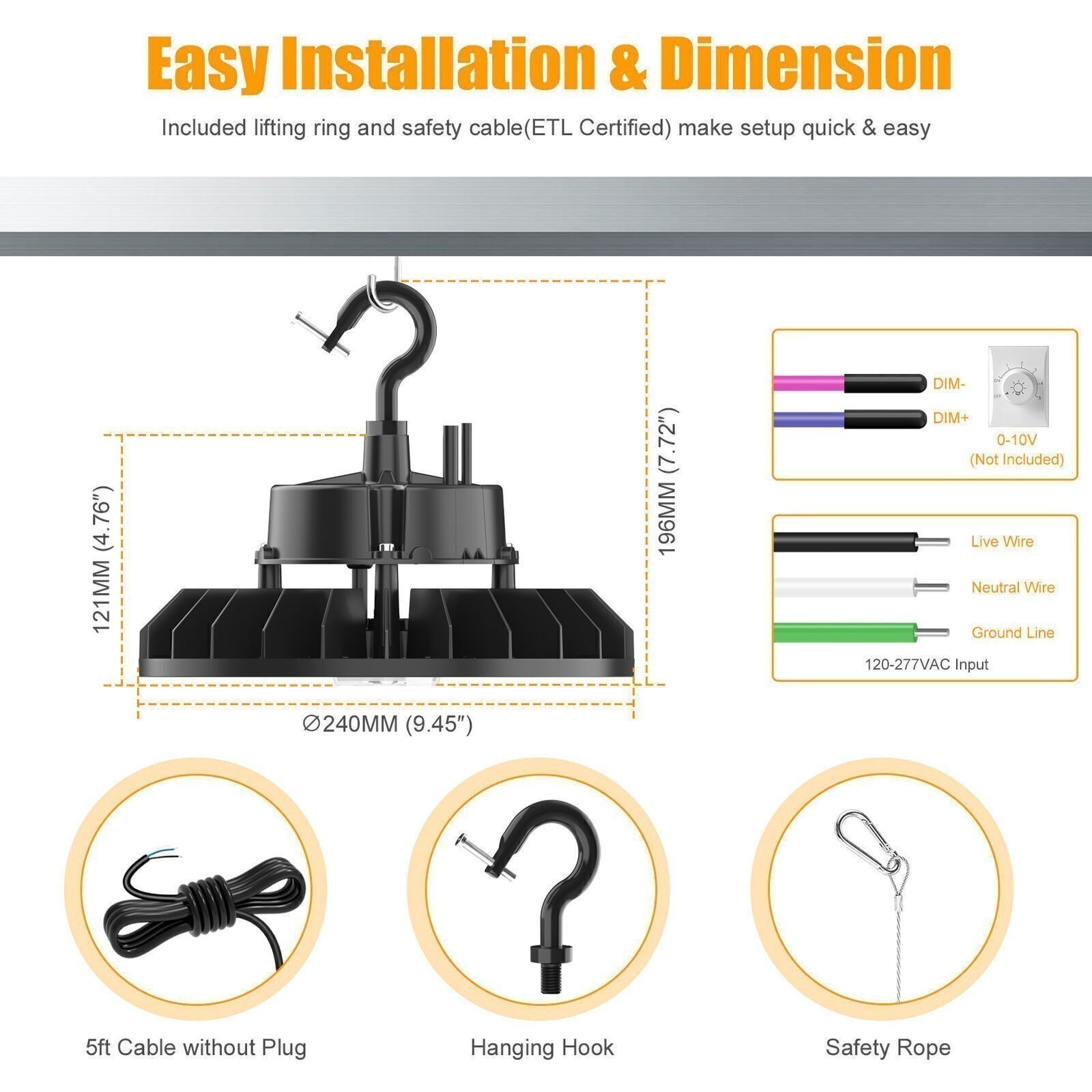 8 Pack 150W Led UFO High Bay Light 5000K Industrial Warehouse Garage Shop Lights