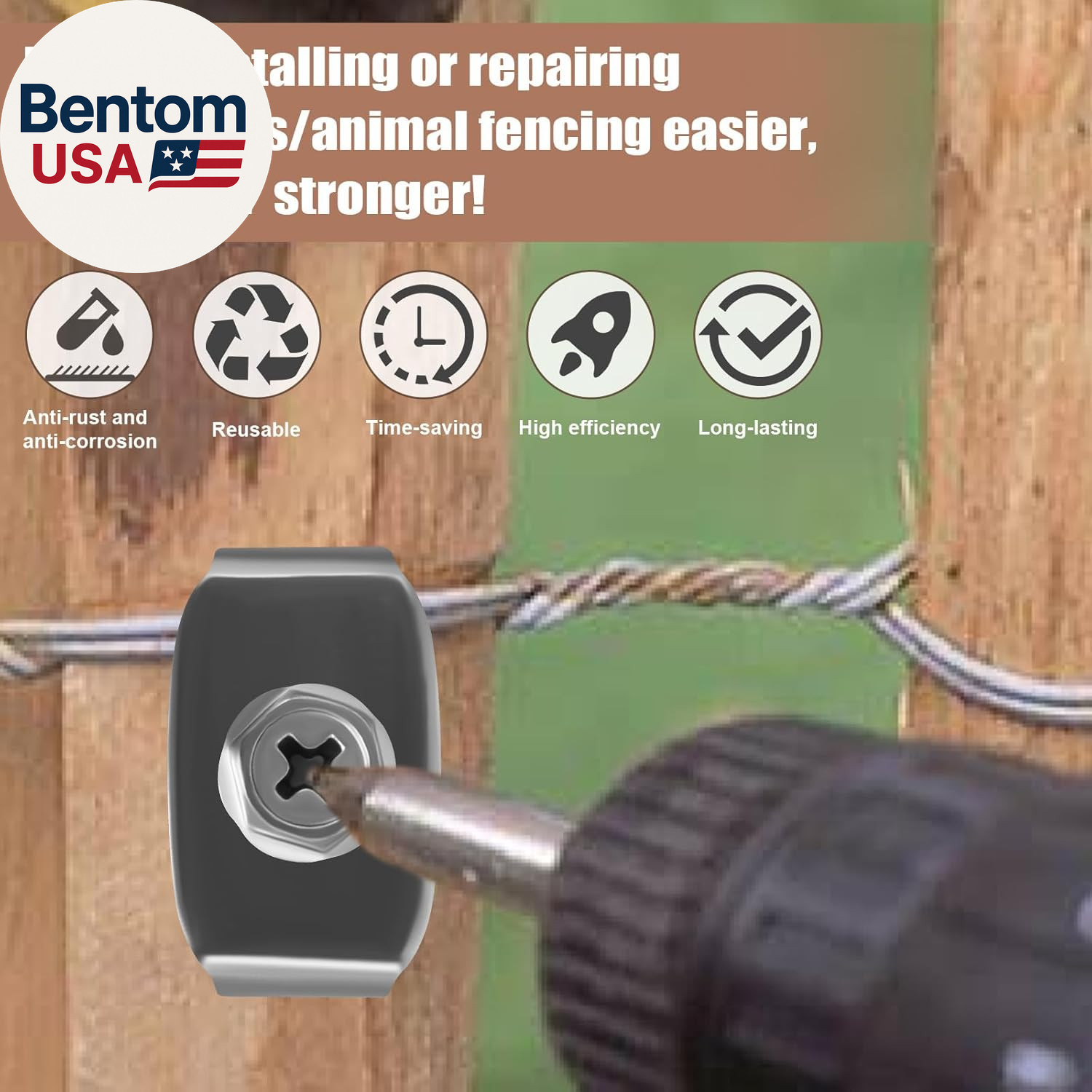 Fence Staples with Screws, 200 Pack Stainless Steel Fence Fasteners, Heavy Duty