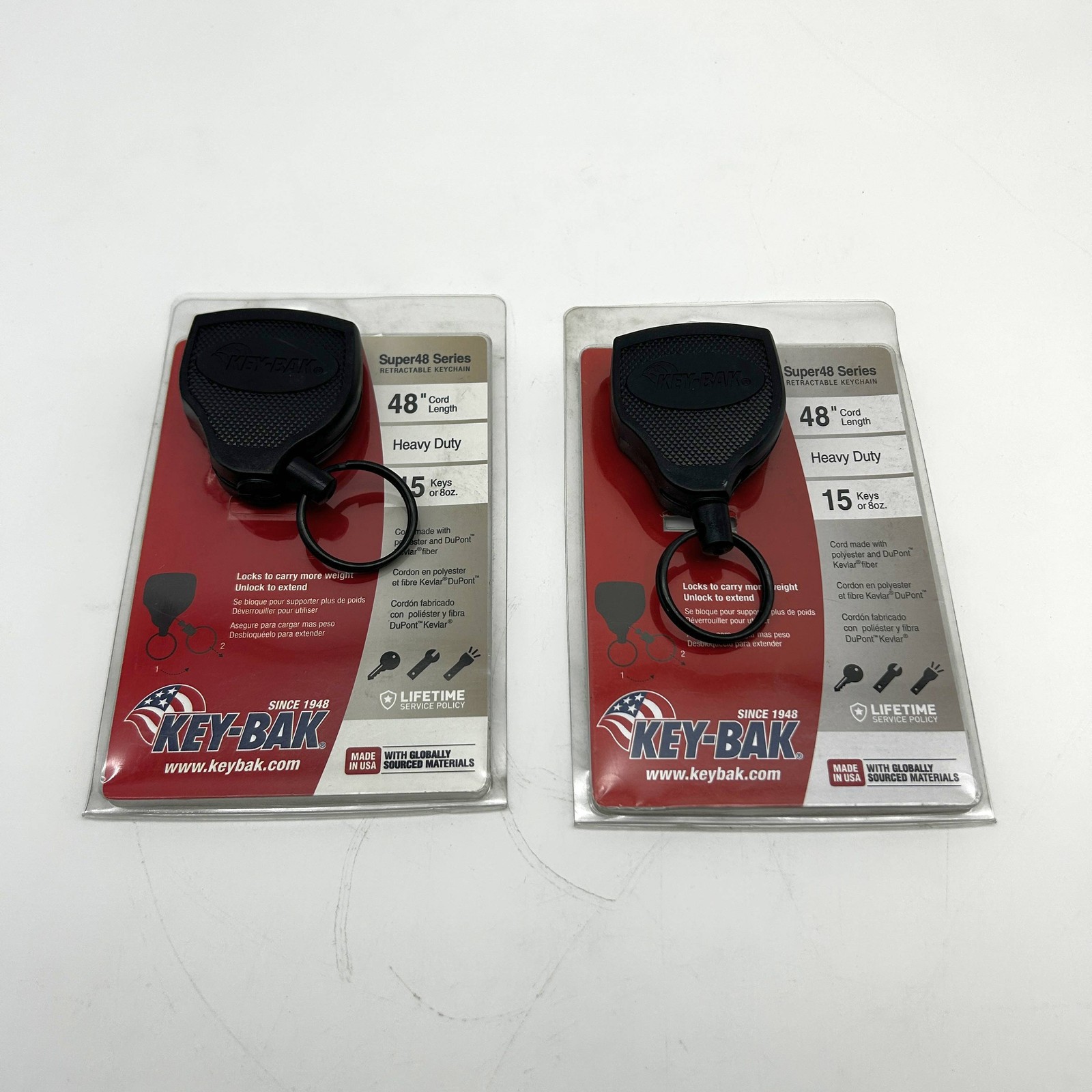 Key-Bak 0S48-803 Retractable Keychain Super48 Heavy Duty 48″ Cord 15 Keys 2pk