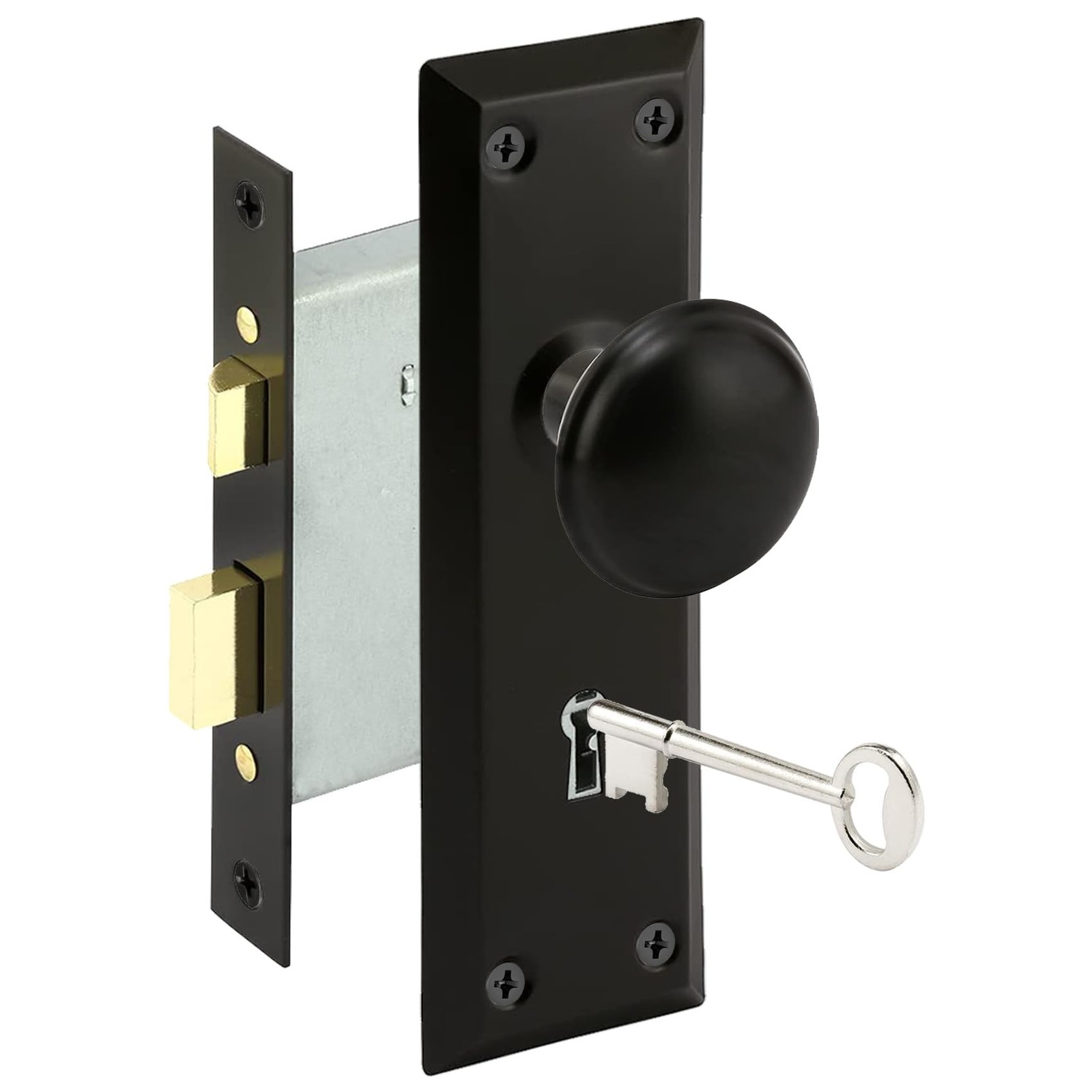 Mortise Keyed Door Knob Set for 1-3/8″ to 1-3/4″ Thick Interior Doors, 2-3/8″…