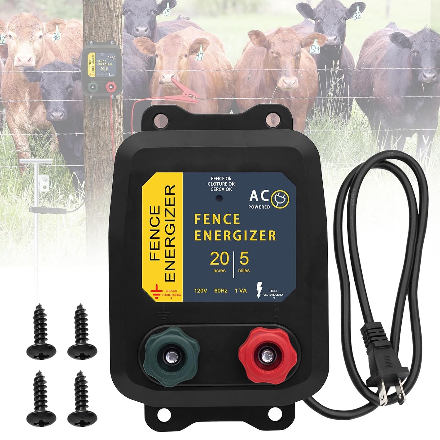 Electric Fence Charger PE2 0.10 Joule, 2-Mile/ 8 Acres Plug in Electric Fence Ch
