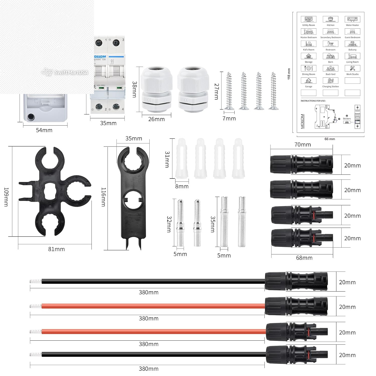 1000V 30A DC Solar Disconnect Switch 2P Circuit Breaker Box Waterproof IP65 PV