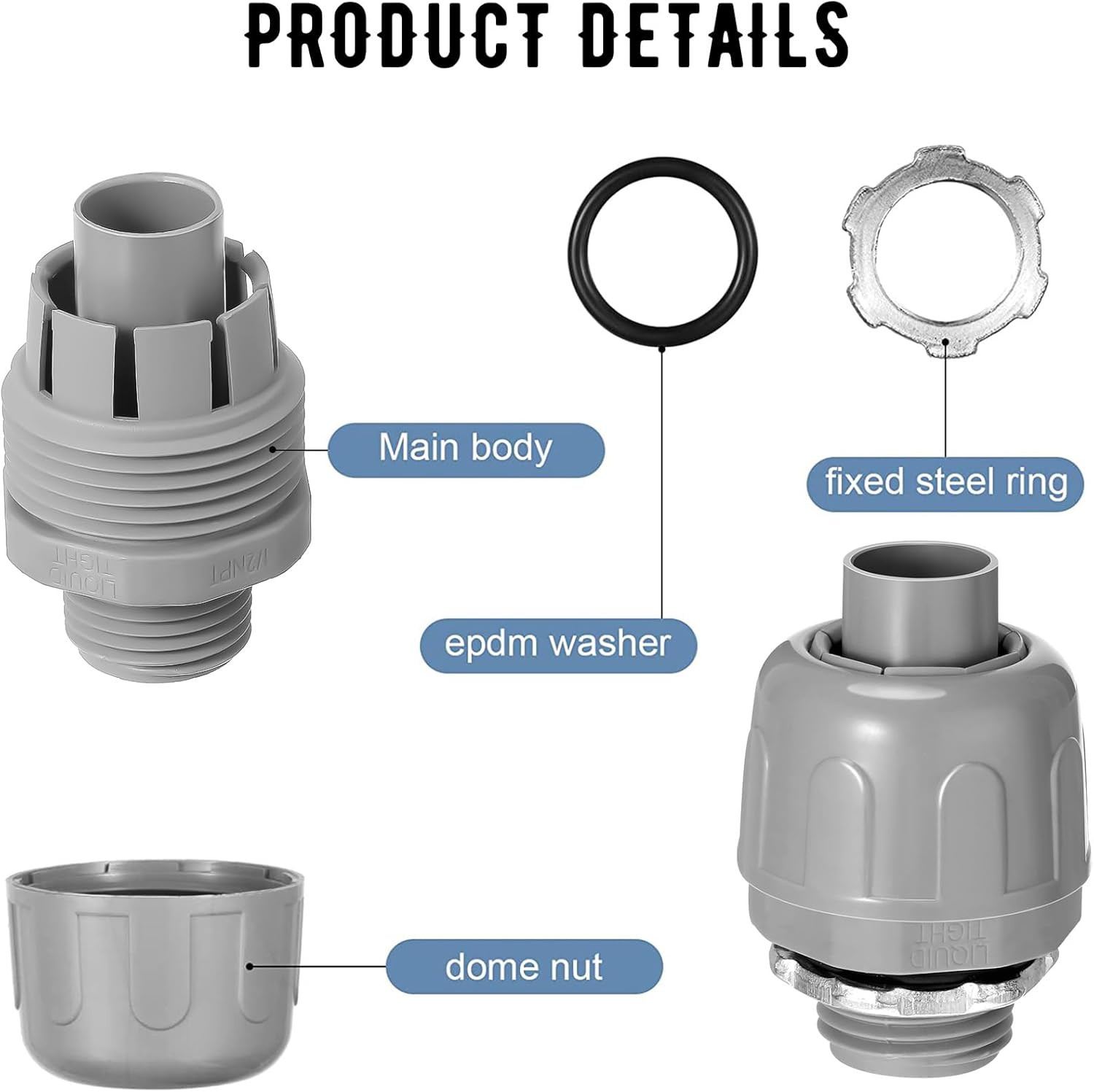 1/2 Inch Liquid Tight Connector PVC Electrical Conduit Fittings Straight 180 Deg