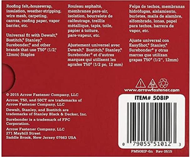 Arrow 508IP Heavy Duty T50 1/2-Inch Staples Assorted Sizes , Number of Itemss