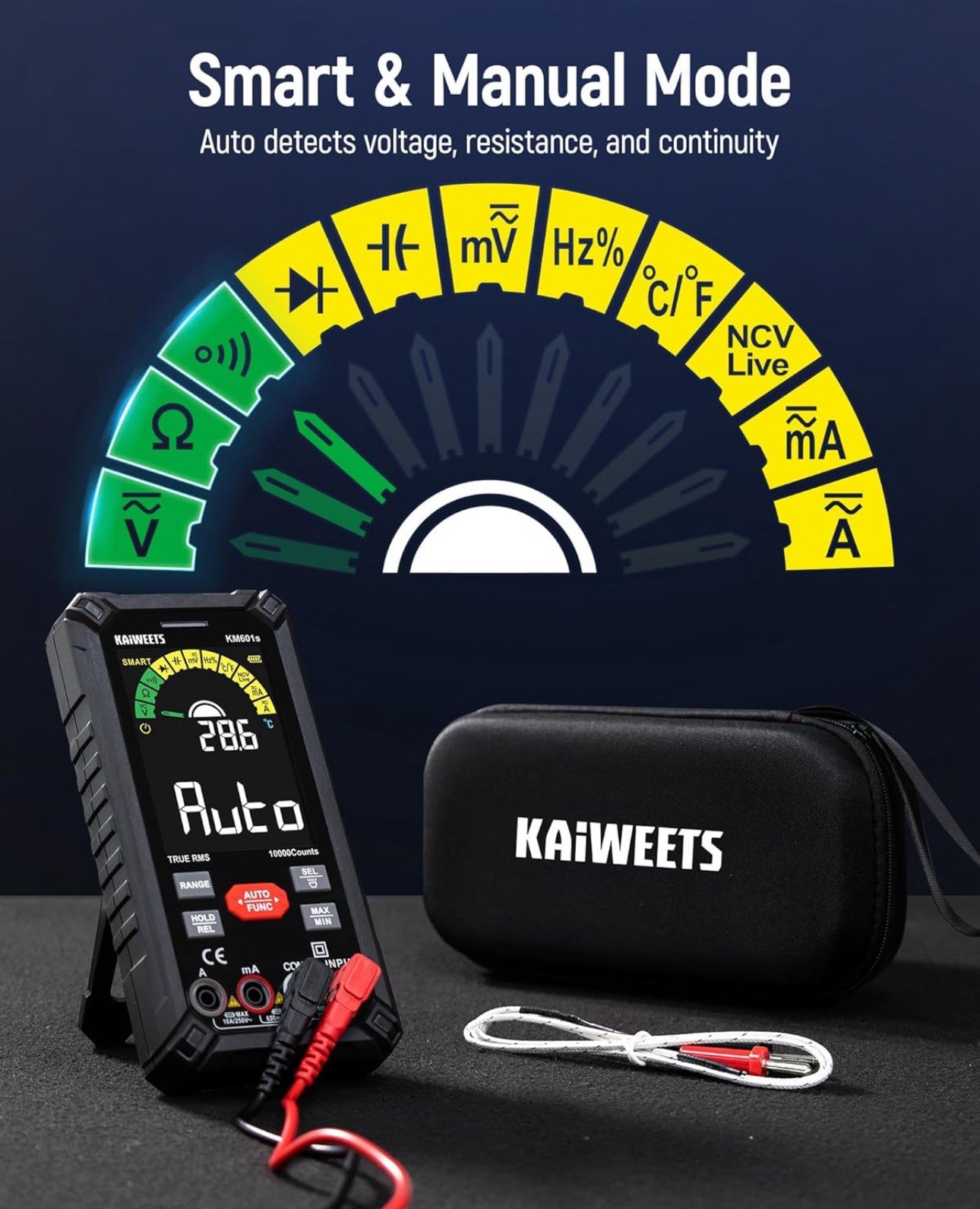 KAIWEETS KM601 Smart Digital Multimeter Auto Ranging 10000 Counts True RMS