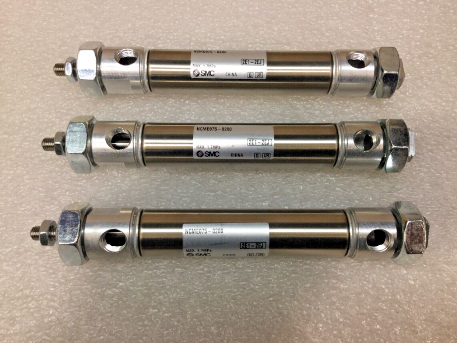 SMC NCME075-0200 SINGLE ROD CYLINDER 3/4″BORE 2″ STROKE 145 PSI [SET OF 3] NEW