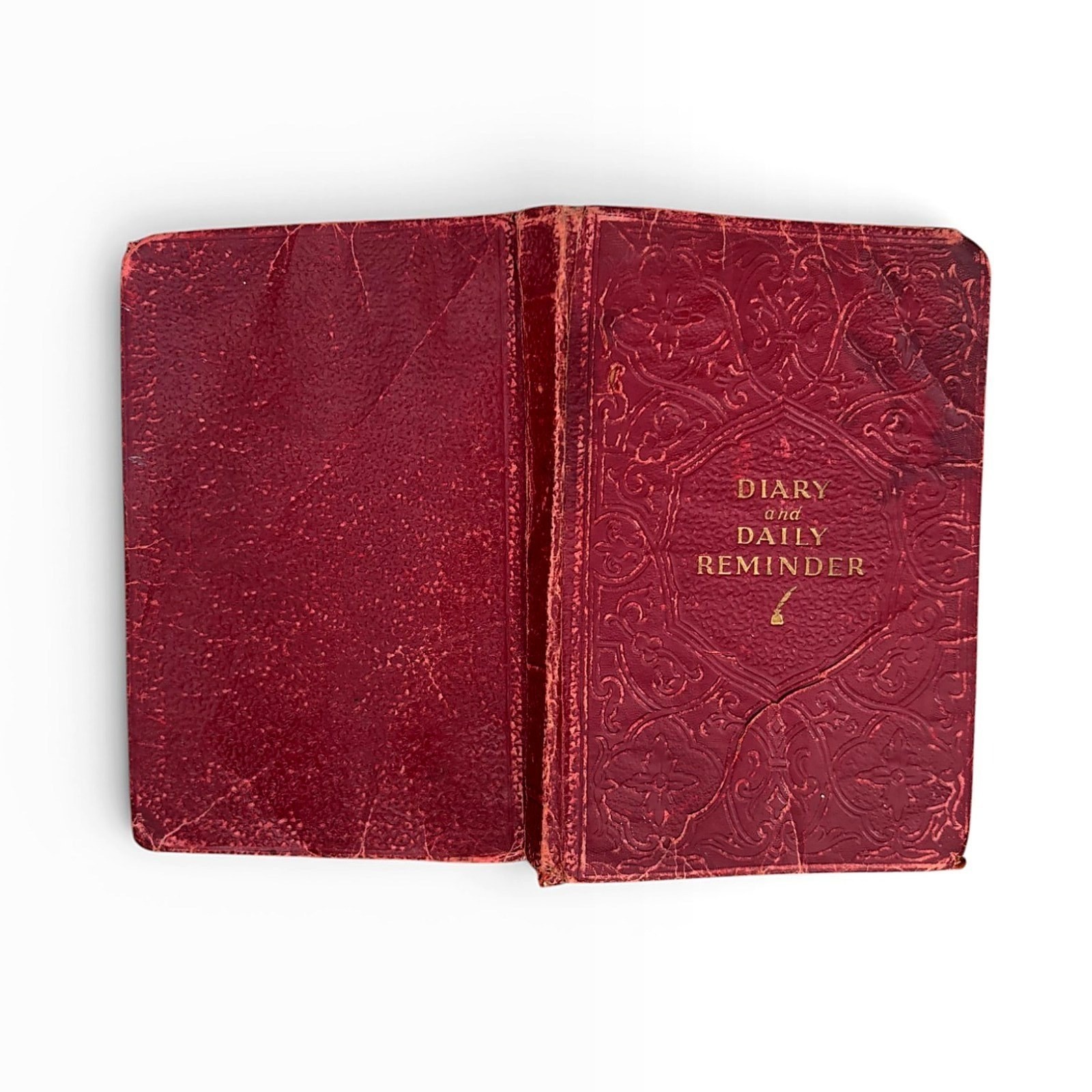 Antique Diary and Daily Reminder Red Leather Embossed Pocket Journal Notebook