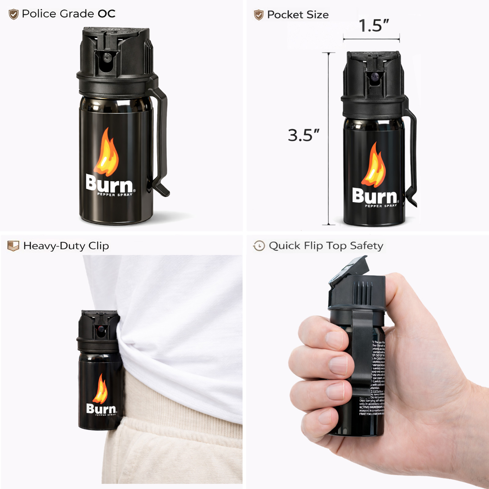 2 Pack Burn Pepper Spray 1.35oz Police Strength OC Personal Safety Self Defense