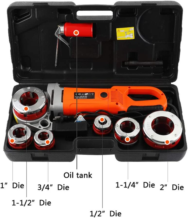 Portable Electric Pipe Threader Pipe Threading Machine with 6 Dies, 2300W Pipe