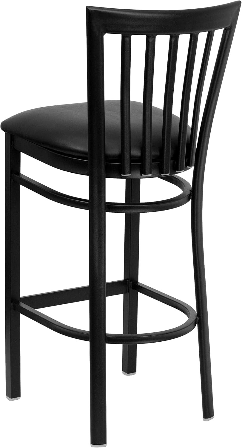 Hercules Black Metal Barstool with Vinyl Upholstery for Commercial Use