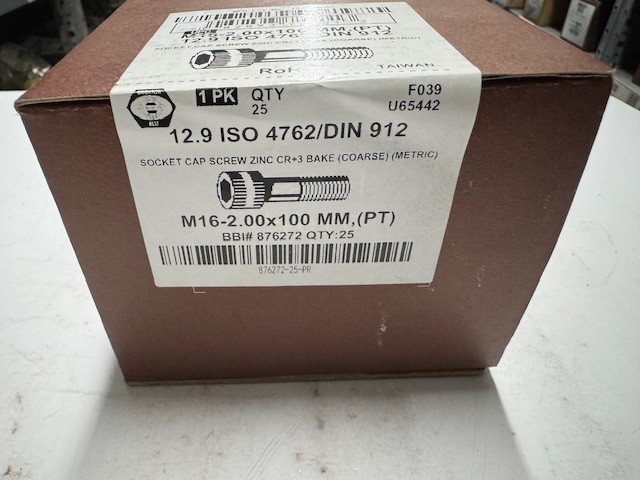 Socket Head Cap Screw M16x2x100mm Plated 12.9 ISO 4762/DIN 912 box of 25