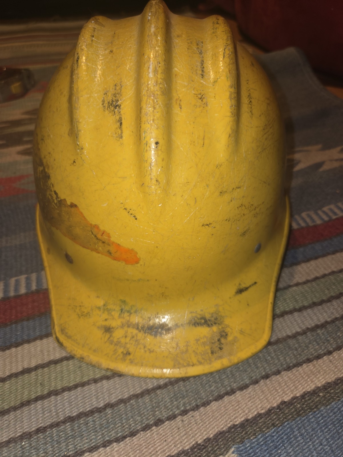 Vintage Original Yellow Bullard 502 Fiberglass Hard Boiled Hard Hat Iron Const.