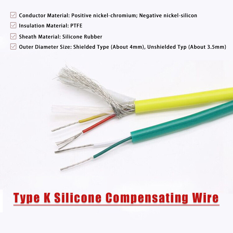 Type K Silicone Compensating Wire Waterproof Flexible Thermocouple Wire Cable