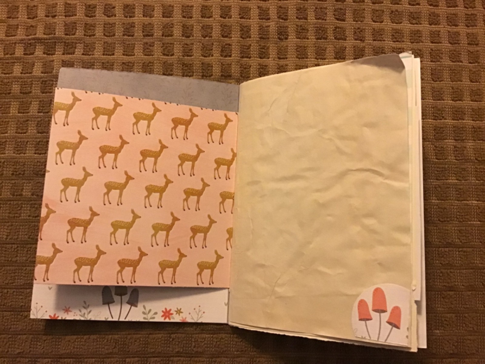 Handmade Naked Junk Journal 6” x 4.5” Mushroom Print Card Stock Cover