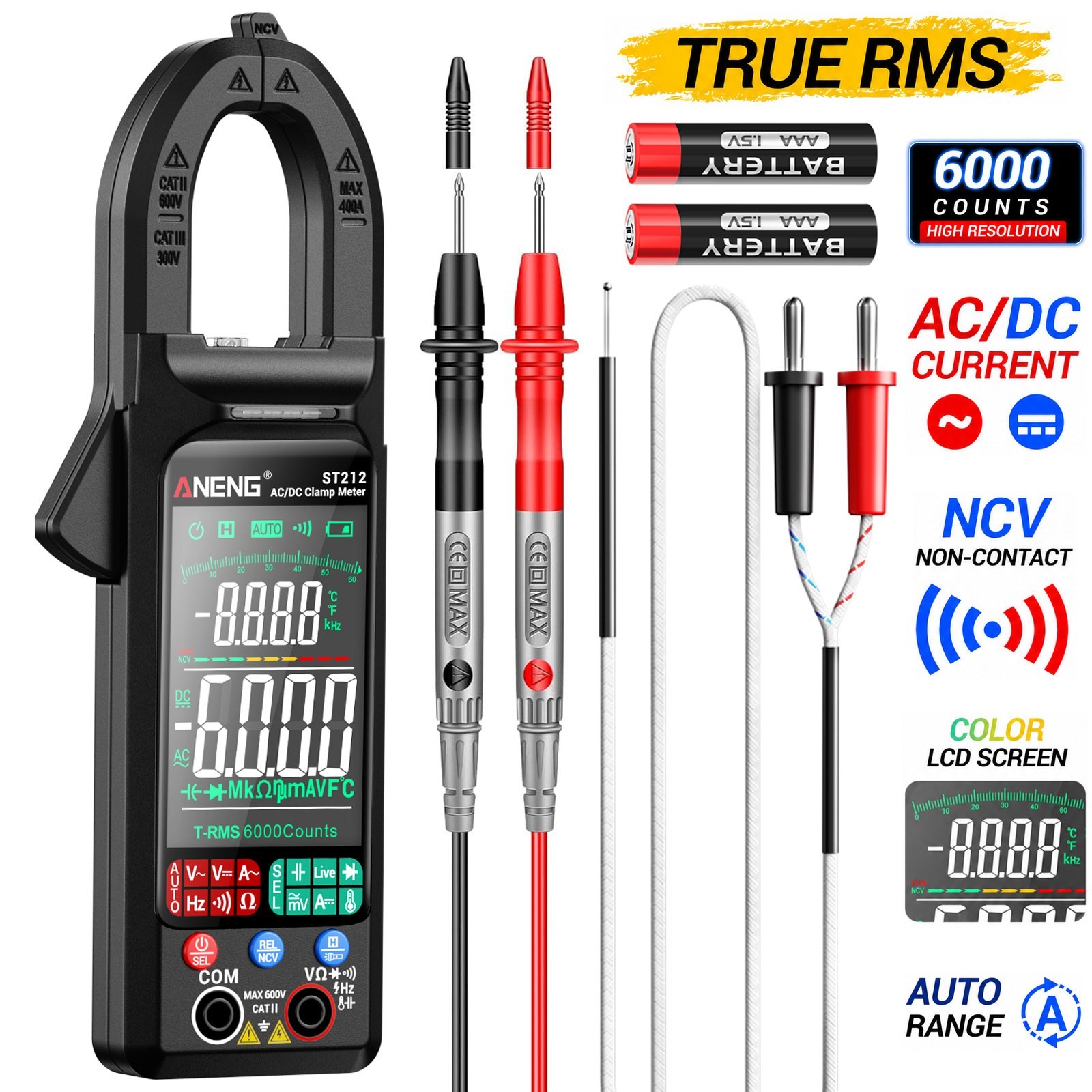 ANENG ST212 Clamp Meter Digital Multimeter Professional T-RMS 400A AC/DC Tester