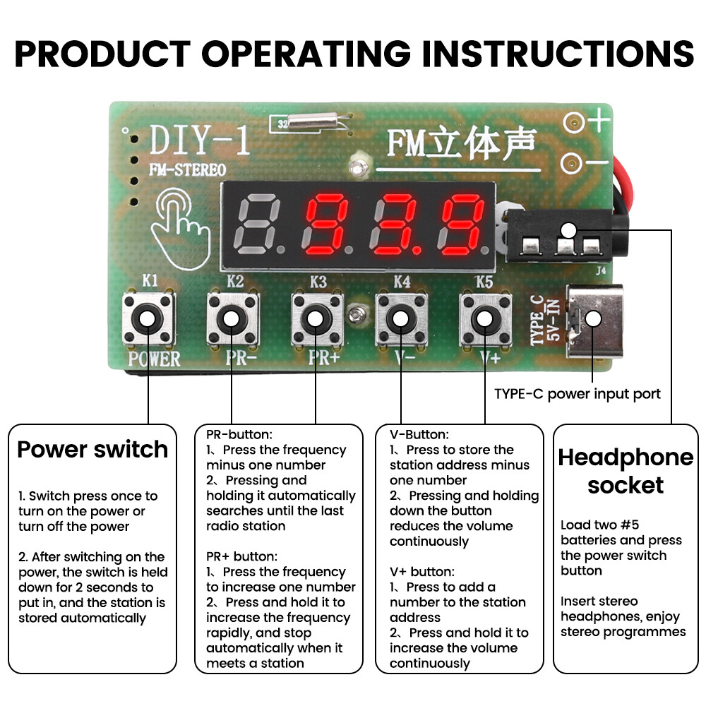 87MHz-108MHz Stereo Receiver Wireless Module AM FM Radio DIY Electronic Kits