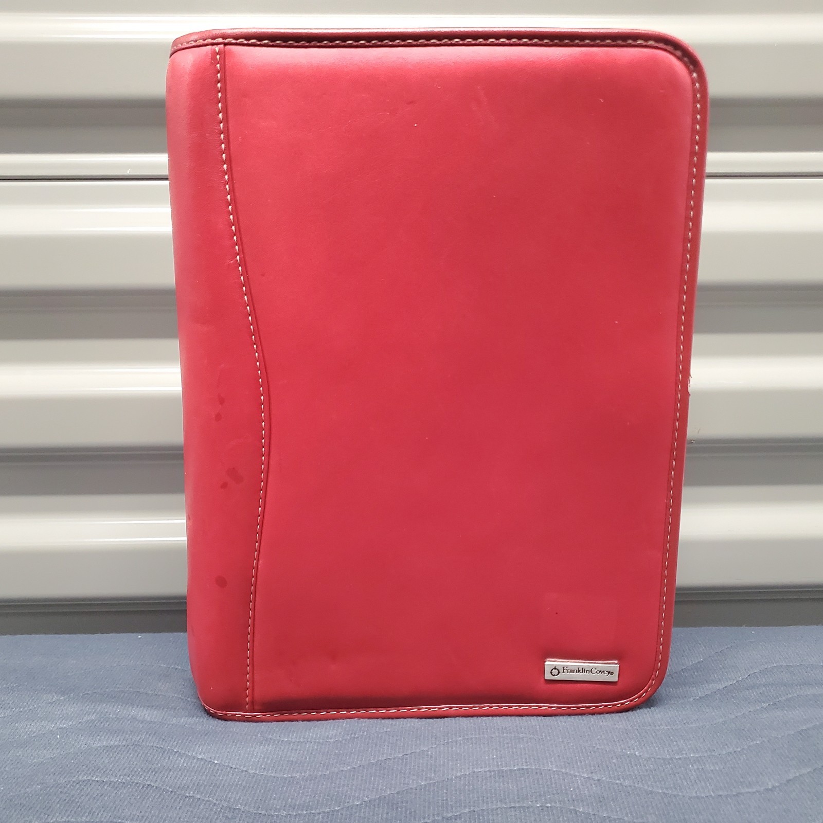 ​VTG Franklin Covey 7 Ring Leather Planner Organizer Zip Up Cranberry Red 11″x8″