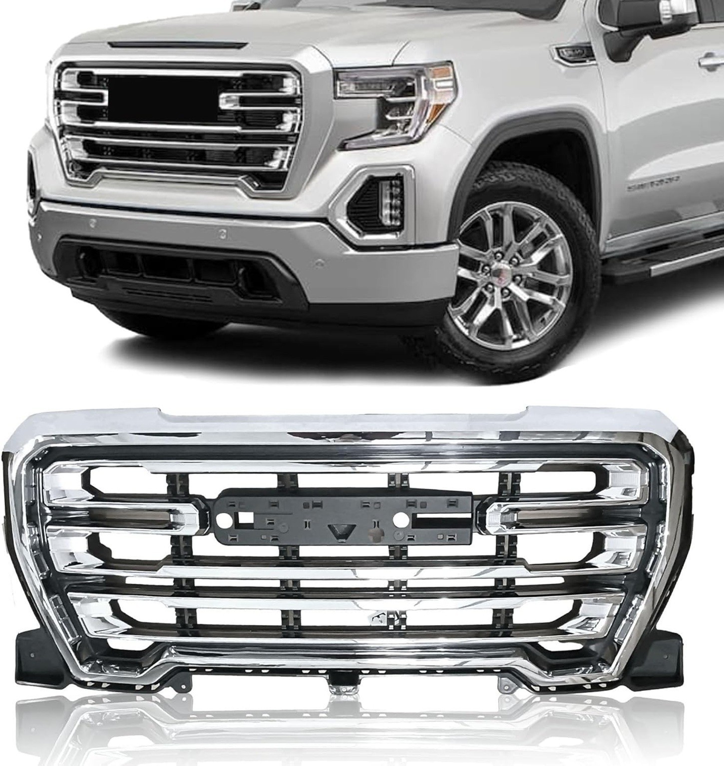 Front Upper Grille for 2019 2020 2021 2022 GMC Sierra 1500 Chrome Grill Bumper