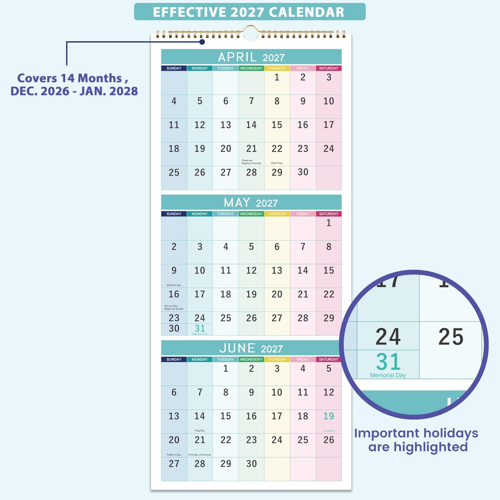 2027 Wall Calendar – 3 Month Calendar 2027 Display(Folded in a Month), JAN. 2…