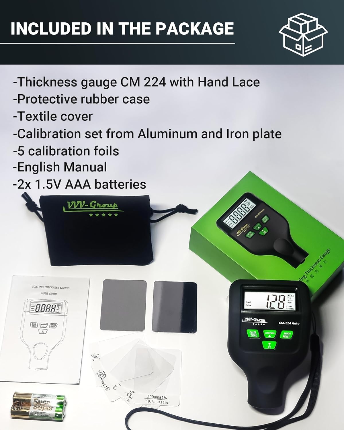 Digital Paint Thickness Gauge for Automotive Inspection with Backlit LCD Display