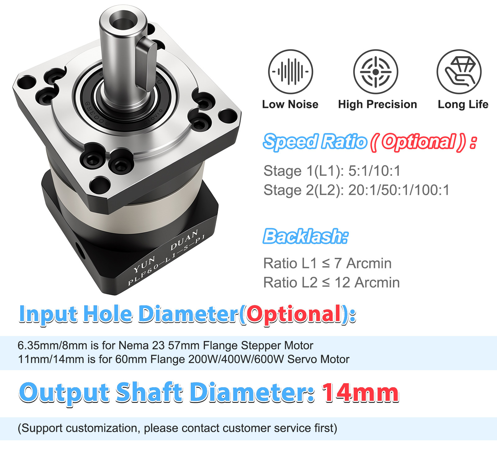 Planetary Reducer High precision Gearbox Gear Reducer ratio 5~100:1 Servo motors