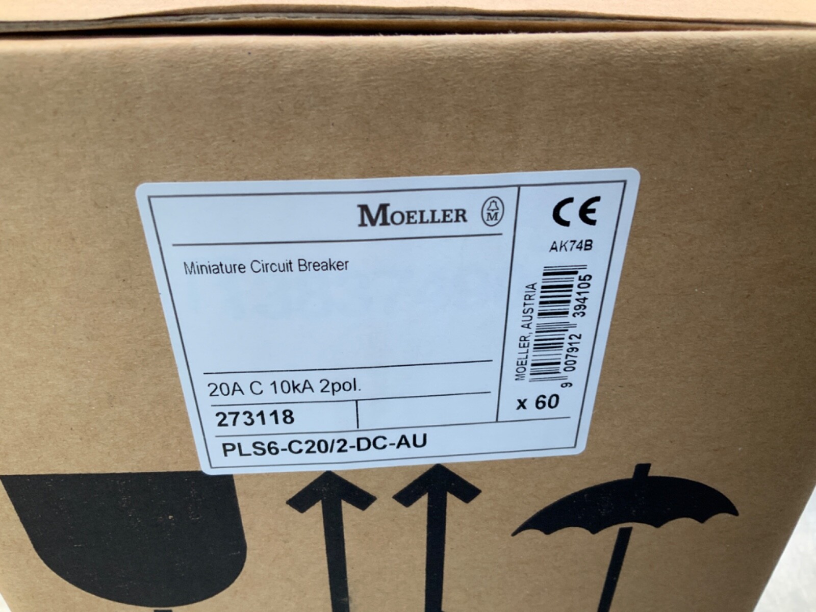 (60) Eaton Moeller PLS6-C20/2-DC-AU Miniature Circuit Breaker 273118 10kA, 20a