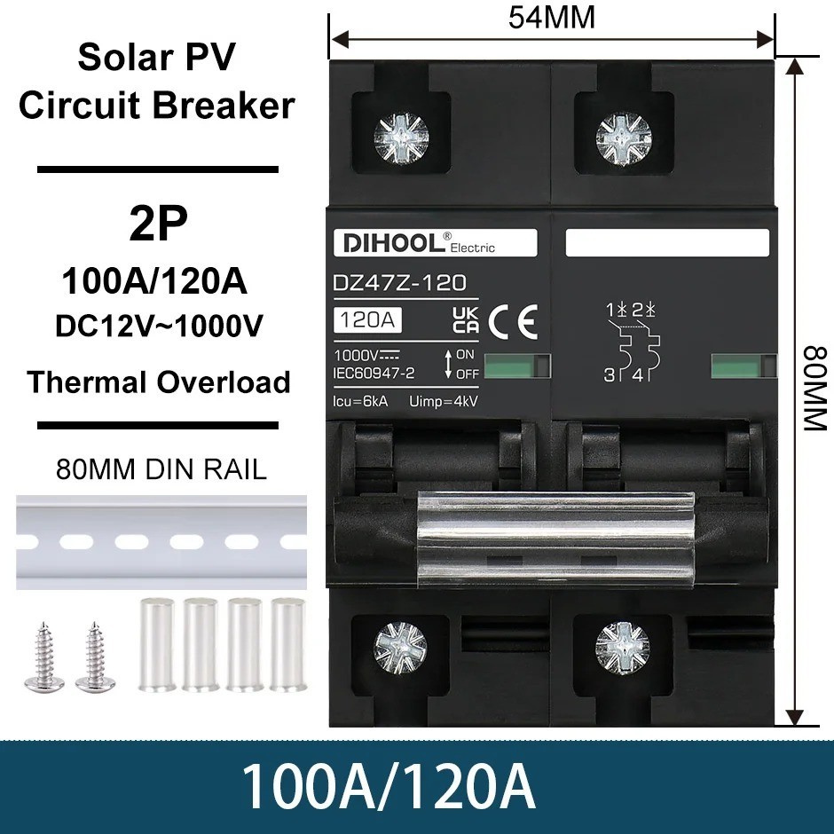 DIHOOL 30 Amp Circuit Breaker DIN Rail Mount Solar 2P DC1000V, 30