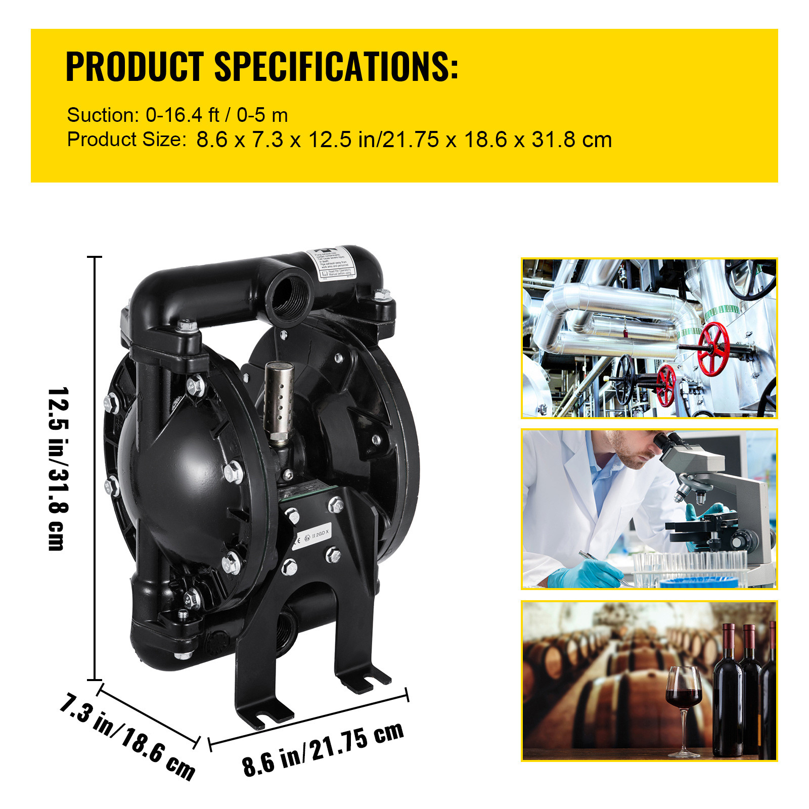 VEVOR Air-Operated Double Diaphragm Pump 1″ Inlet Outlet Petroleum Fluids 35GPM