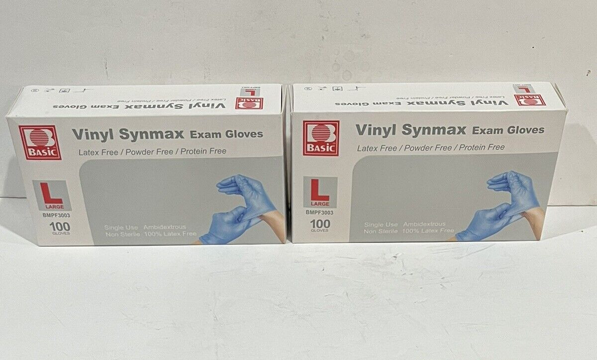Synmax Disposable Vinyl Gloves, Latex & Powder Free (Box of 100), S-XL