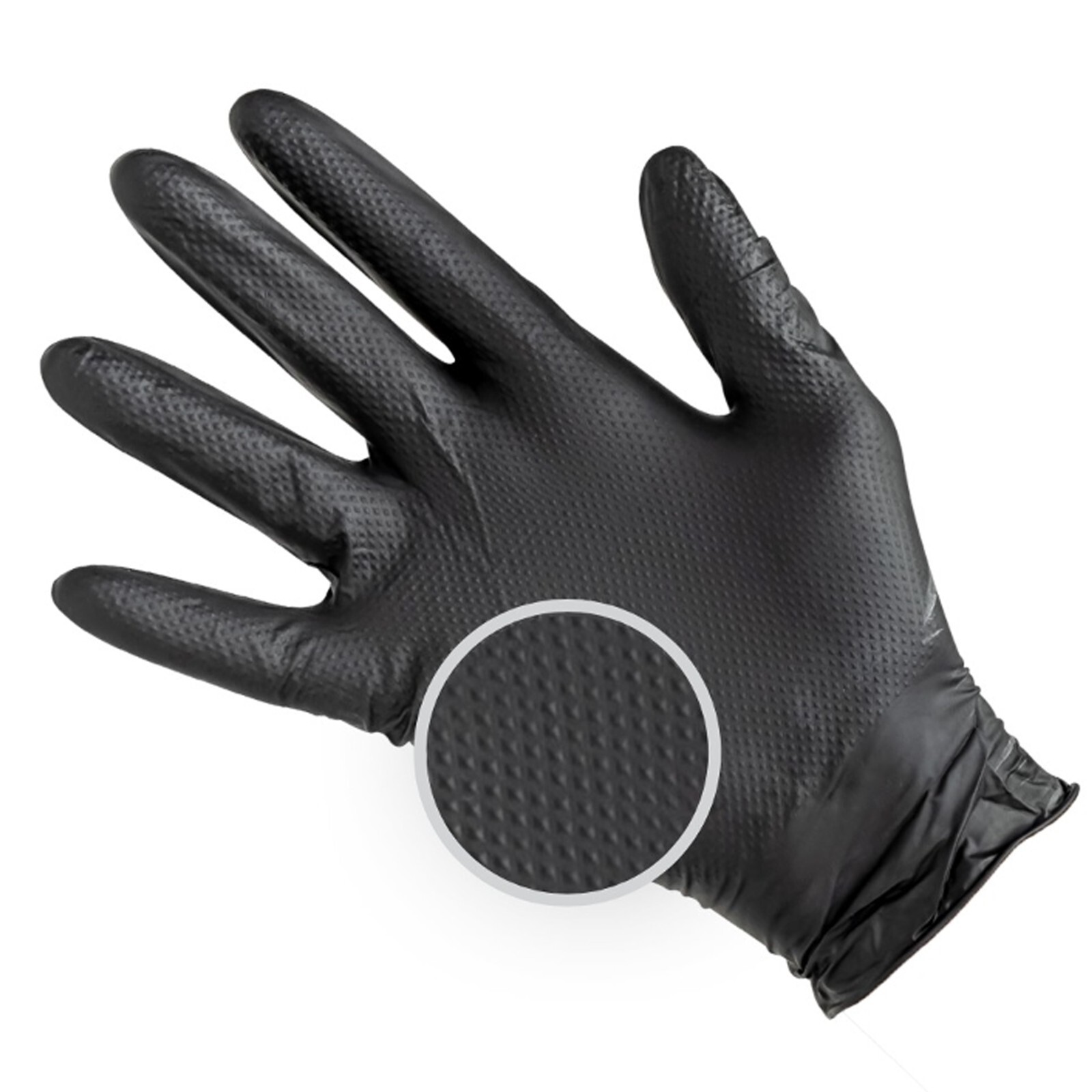 6 MIL BLACK NITRILE GLOVES WITH RAISED DIAMOND TEXTURE, HEAVY DUTY BOX OF 200