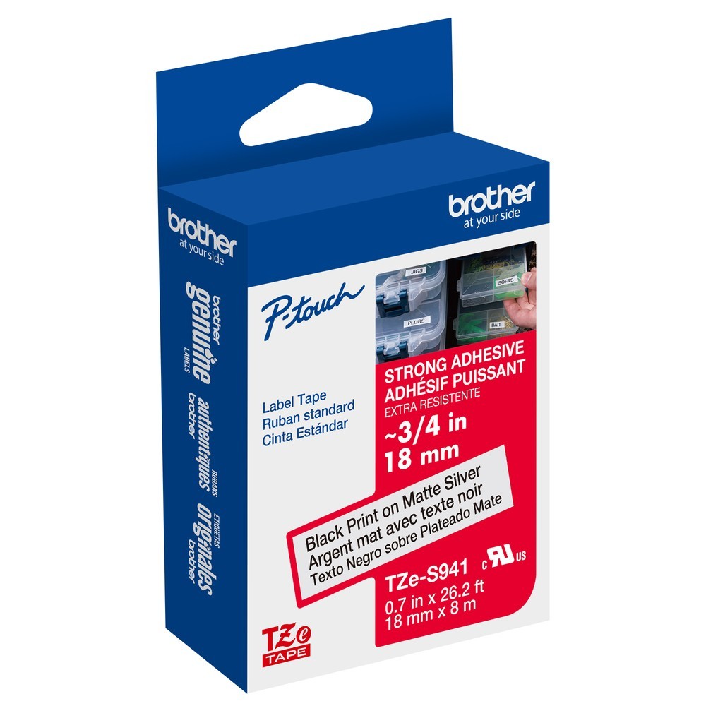 Genuine Brother TZe-S941 Strong Adhesive Black on Silver 18mm 3/4″ Label Tape