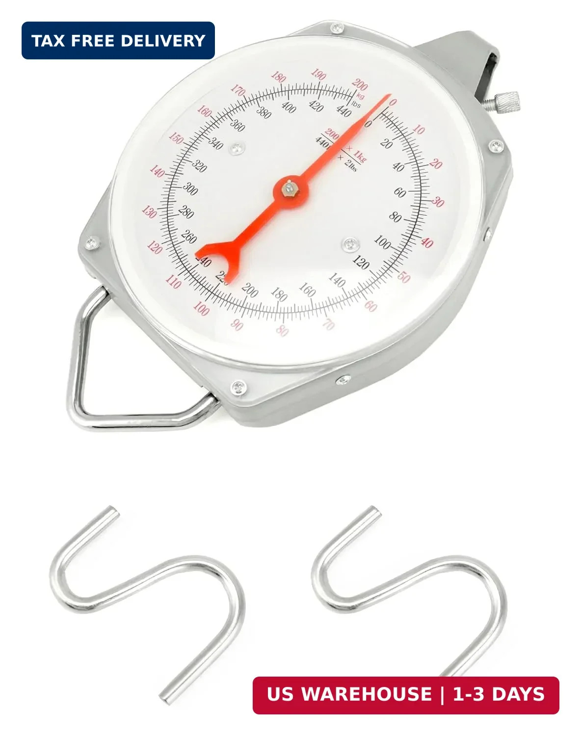 Precision Hanging Scale 440lbs 200kg Capacity Dual Unit Heavy Duty Hook Max Uses