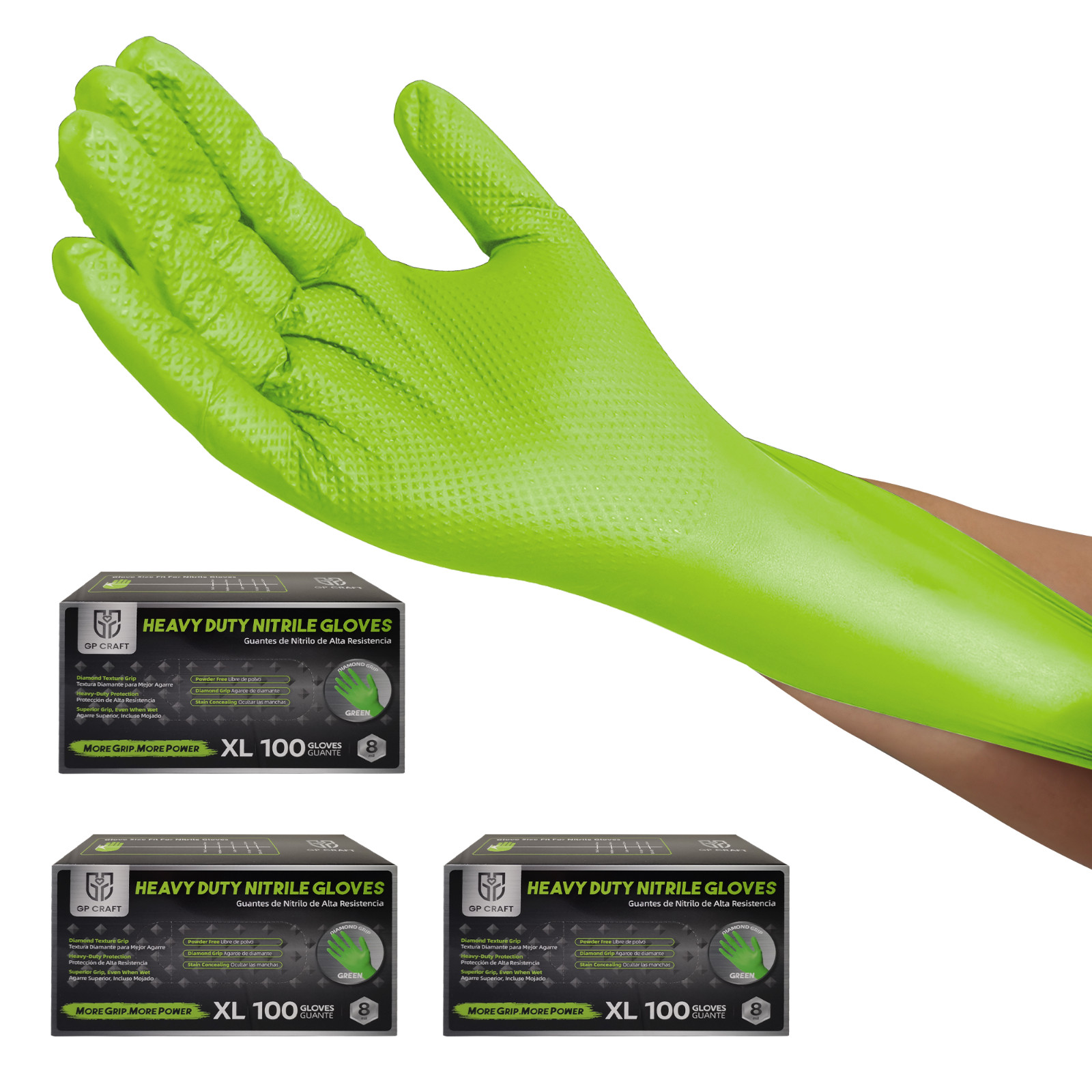 300 PCS Black Heavy Duty 8Mil Nitrile Gloves, Diamond Grip, Latex & Powder Free