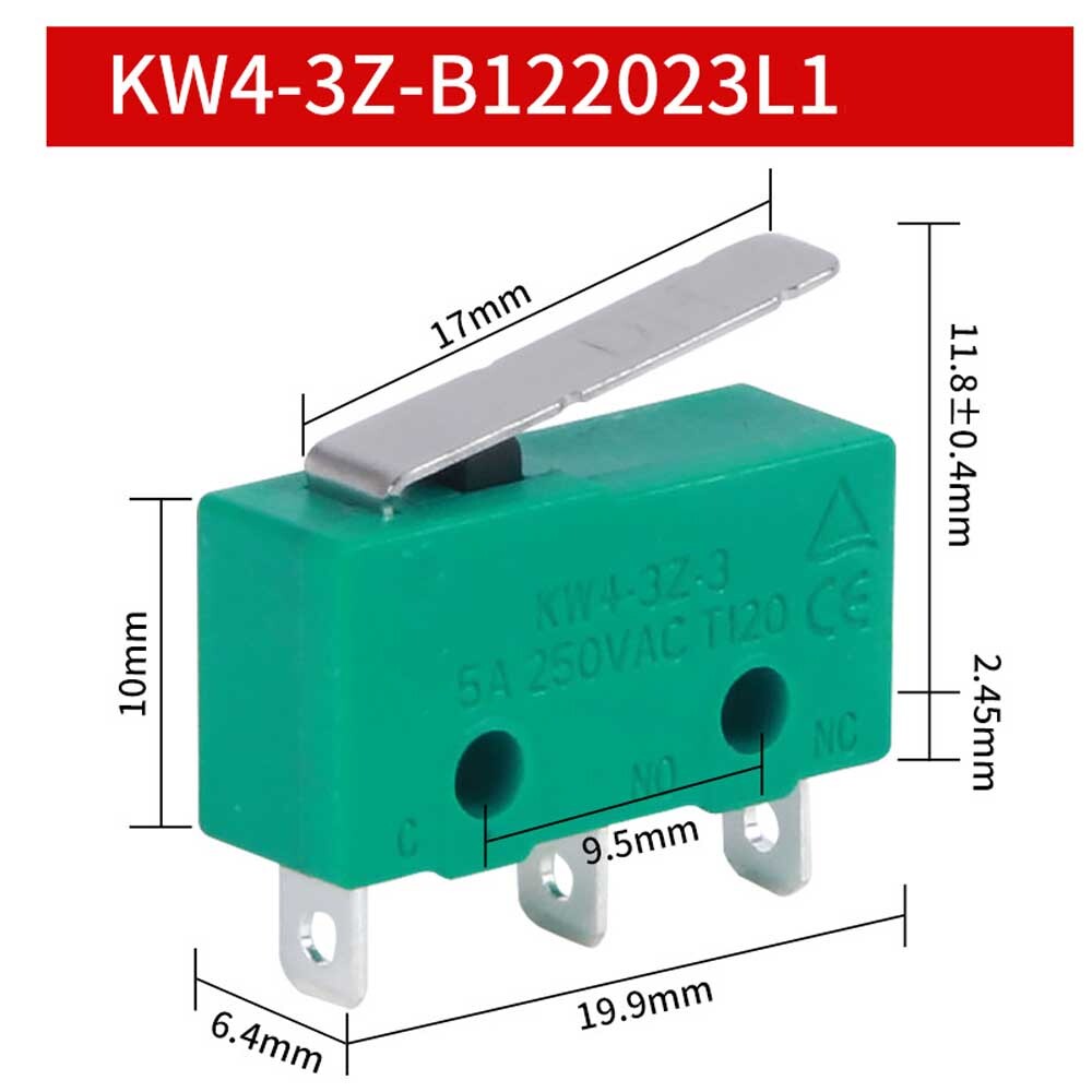 10pcs KW4-3Z-3 Micro Switch SPDT NO NC 3 Terminals Short Straight Lever Green