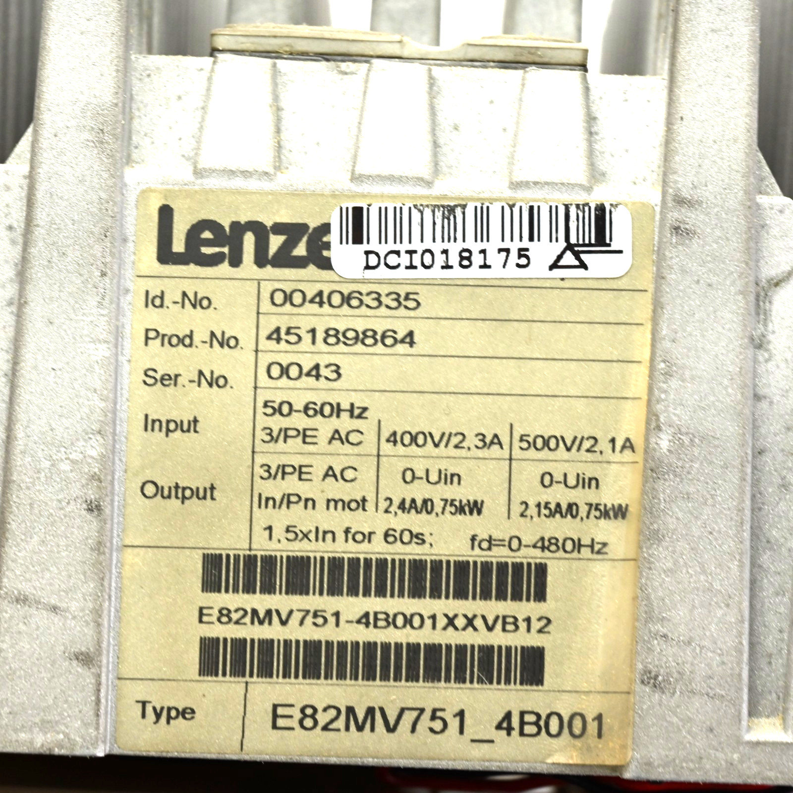 Lenze E82MV751-4B001 Motec Inverter 3 PHASE, 0.75 KW / 1.02 HP