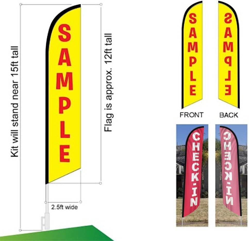 Check-In Advertising Feather Banner Swooper Flag with Flag Pole Kit & Ground Sta