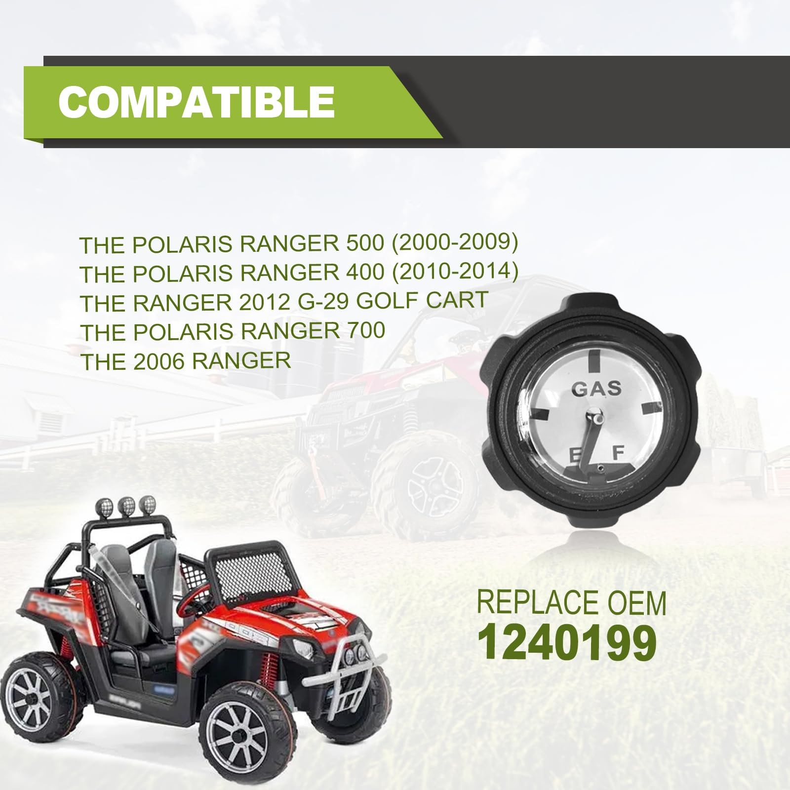 Ranger Gas Cap with Gauge, UTV Fuel Gas Cap Gauge Compatible with Polaris Ran…