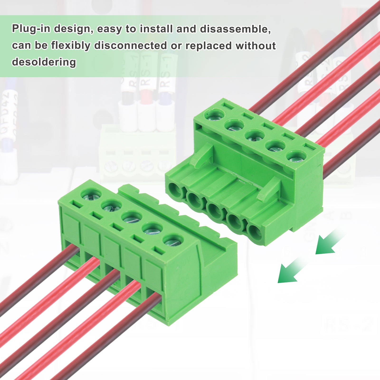 8 Set 2 Pin 5mm 0.2 Inch Pitch PCB Mount Screw Terminal Male Female, Green