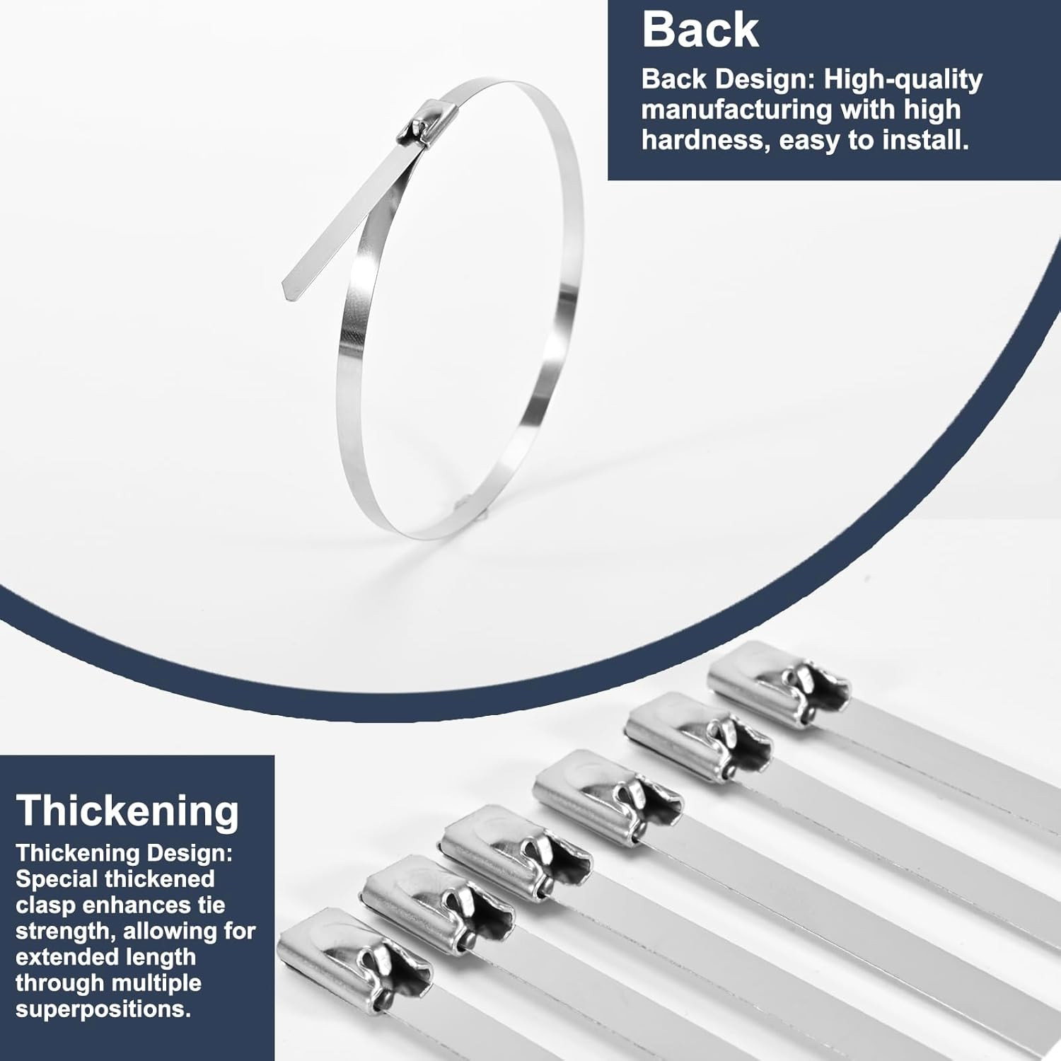 100-Pack Metal Zip Ties 11.8 Inch, Heavy Duty 304 Stainless Steel Self-Lockin…