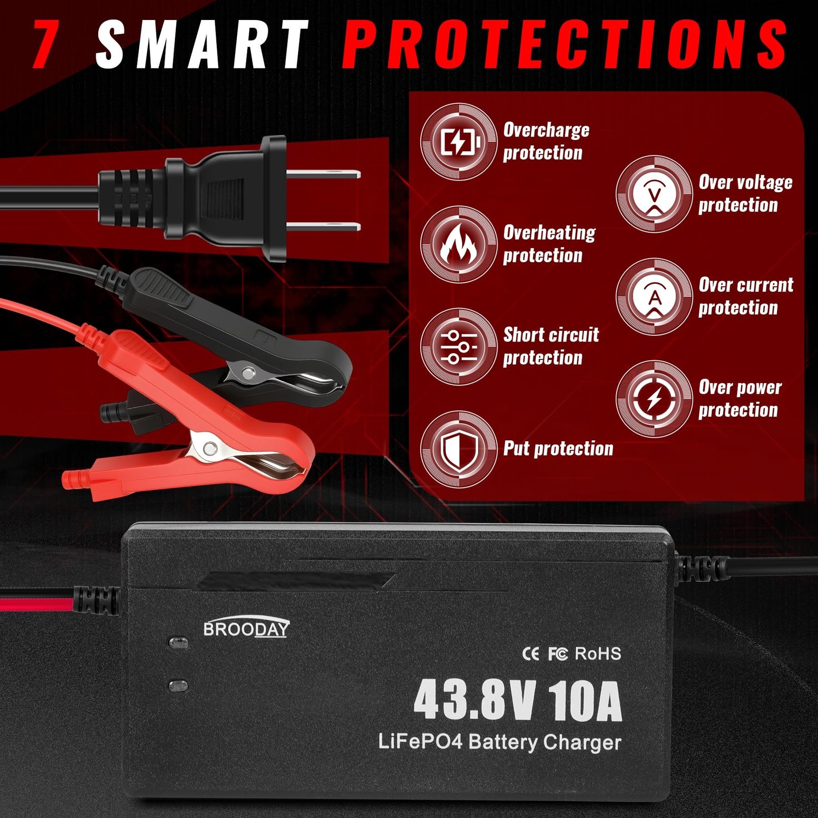 36V 10A LiFePO4 Battery Charger, 43.8V Lithium Battery Charger, Fast Charging…