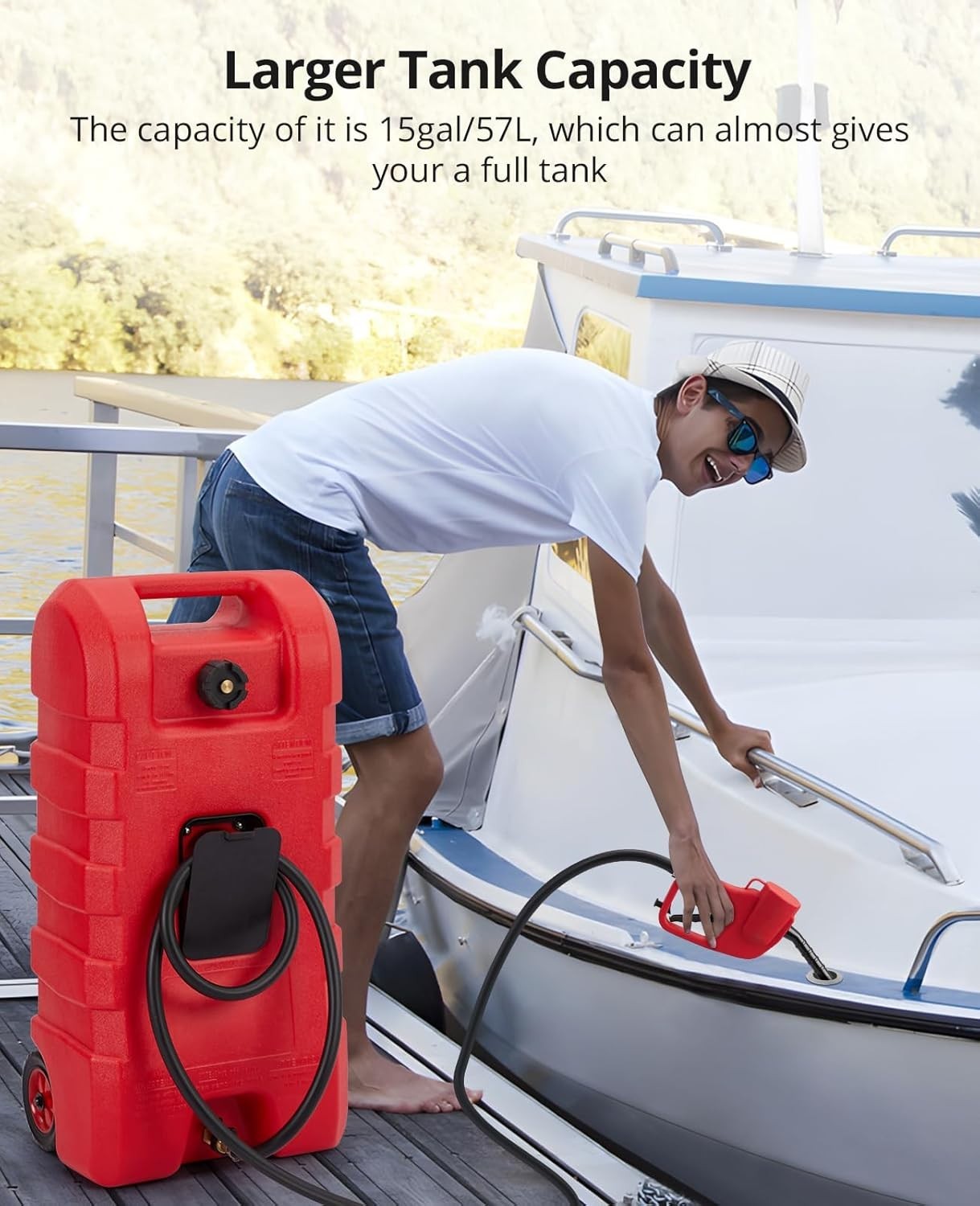 15 Gallon Fuel Caddy Portable Gas Fuel Tank,Gas Can with Manual Transfer Nozzle