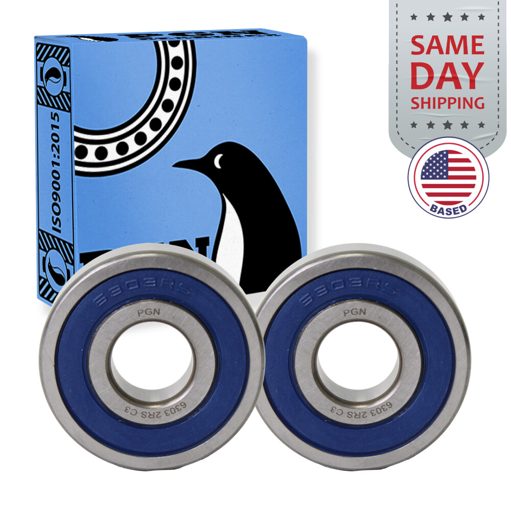 (2) 6303-2RS Premium Rubber Seal Ball Bearing C3 EMQ, 17x47x14, 6303 2RS 6303rs