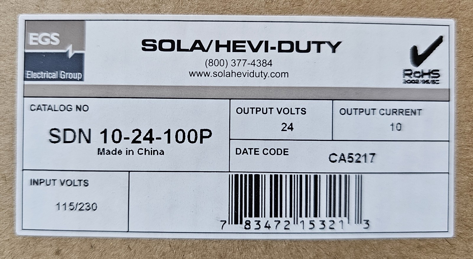 NEW in Box SolaHD SOLA/Hevi-Duty SDN 10-24-100P Power Supply 24VDC 10A