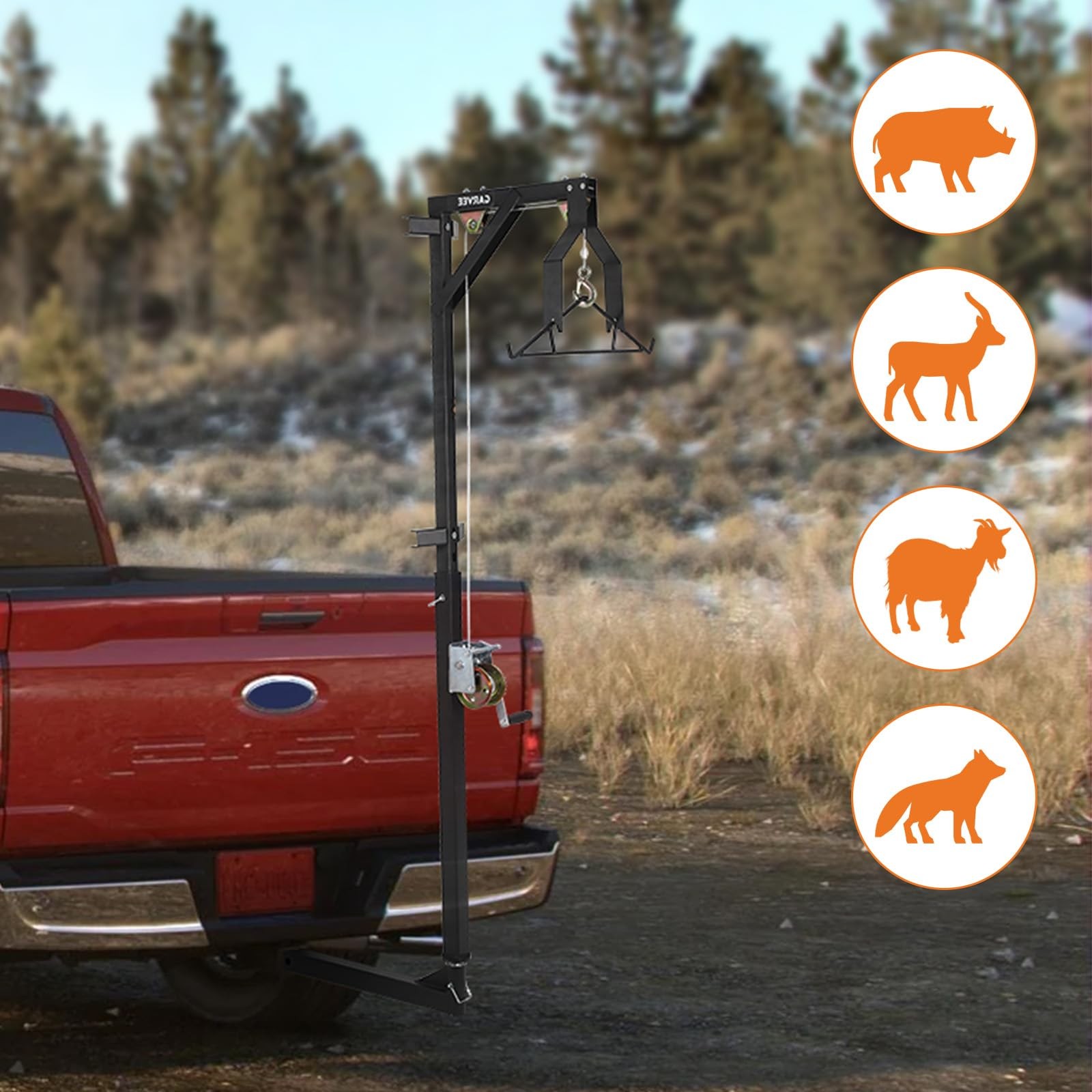 500LBS Hitch Mount Deer Hoist with Winch Gambrel & 360° Swivel Lifting Platform