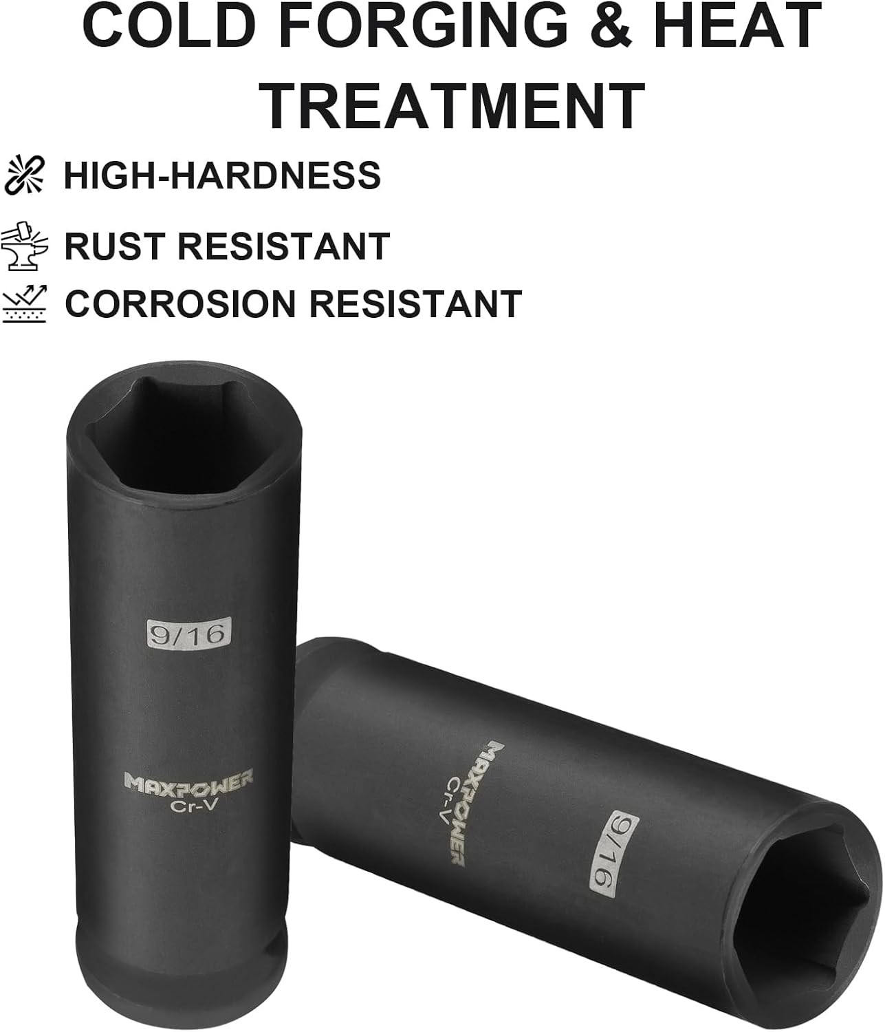 MAXPOWER 3/8 Inch Drive 9/16 Deep Impact Socket with 6-Point