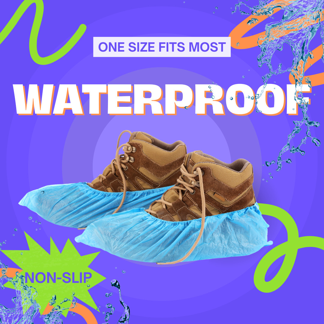 100 Pack Waterproof Shoe Covers Disposable, Premium Non-Slip Recyclable CPE Shoe