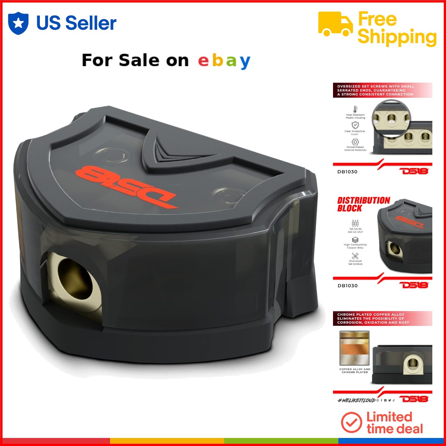 Distribution Ground Block Copper Alloy Plastic 1x0GA In 3X0GA Out Secure Connect