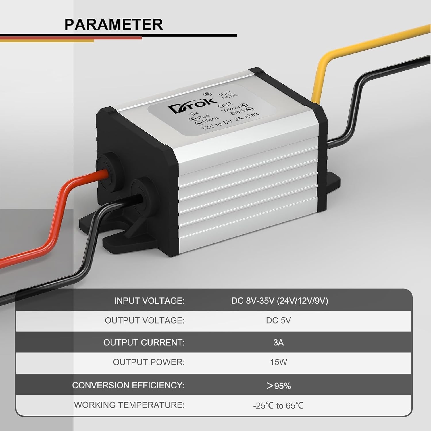 12V to 5V Converter – Waterproof DC to DC Buck Converter 8-35V to 5V 3A 15W V…
