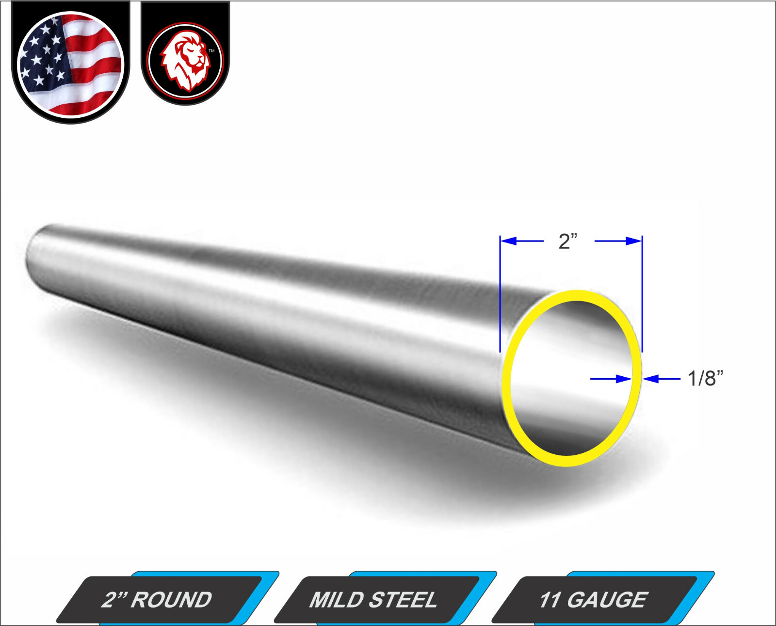 2″ Round Metal Tube – Mild Steel – 11 gauge – ERW – 12″ inch Long (1-ft)
